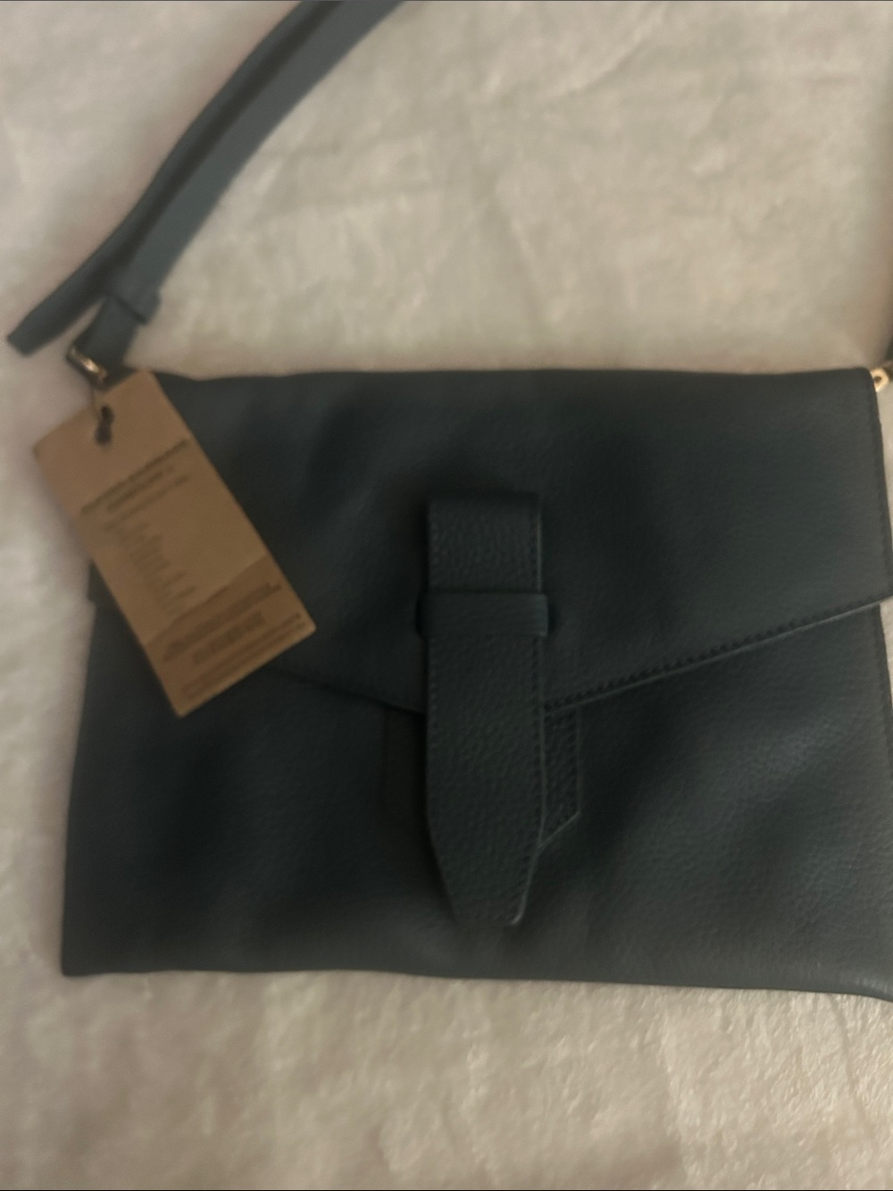 Minimalist Blue Pebbled Leather Crossbody Bag with Front Strap